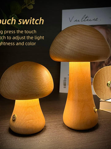 INS Wooden Cute Mushroom LED Night Light With Touch Switch  Bedside Table Lamp For Bedroom Childrens Room Sleeping Night Lamps Home Decor