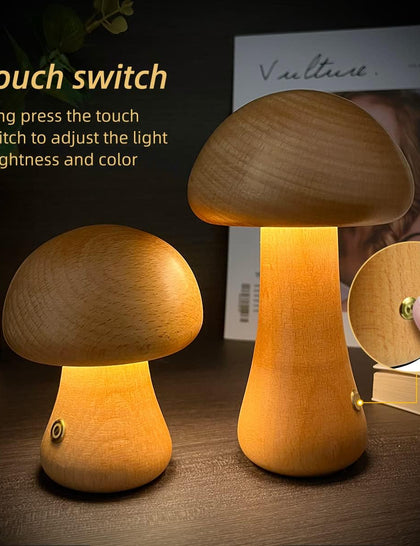 INS Wooden Cute Mushroom LED Night Light With Touch Switch  Bedside Table Lamp For Bedroom Childrens Room Sleeping Night Lamps Home Decor