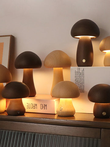 INS Wooden Cute Mushroom LED Night Light With Touch Switch  Bedside Table Lamp For Bedroom Childrens Room Sleeping Night Lamps Home Decor