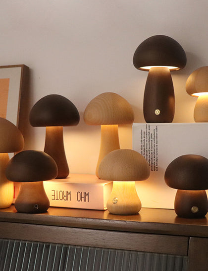 INS Wooden Cute Mushroom LED Night Light With Touch Switch  Bedside Table Lamp For Bedroom Childrens Room Sleeping Night Lamps Home Decor
