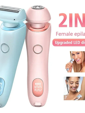 2 In 1 Hair Removal Epilator USB Rechargeable Trimmer Women Body Razor Face Leg Armpit Bikini Hand Pubic Shaver Hair Remover